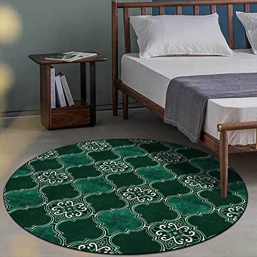 Alfombra Redonda,Gran tamaño para Sala de Estar Alfombra,Líneas Blancas geométricas Irregulares de Moda Esmeralda,Alfombra Antideslizante para el hogar,Alfombra de Dormitorio.160CM Cover