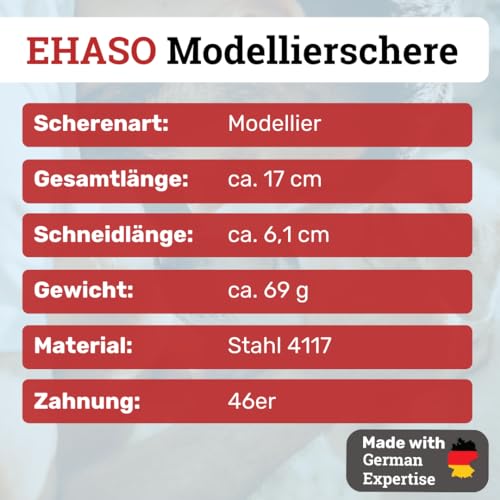 EHASO einseitige Modellierschere Rostfrei, 17cm mit 46er Zahnung