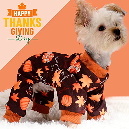 Yikeyo Dog Thanksgiving Pajamas, Turkey Pumpkin Dog Pjs Onesie Pet Dog Thanksgiving Outfit Clothes Costume, Fall Winter Dog Clothes For Small Medium Dogs Boy Girl, Cat Apparel, Orange, Medium #TOP5
