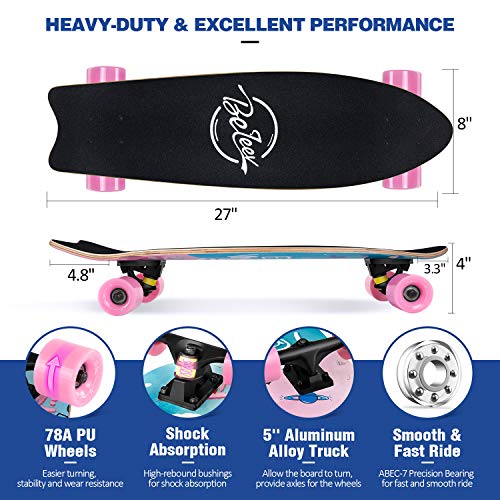 image for BELEEV Cruiser Skateboards for Beginners, 27 Inch Complete Skateboard 