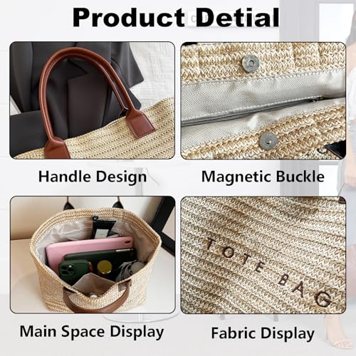 Bolso tote femenino de paja tejido para playa verano miniatura 5