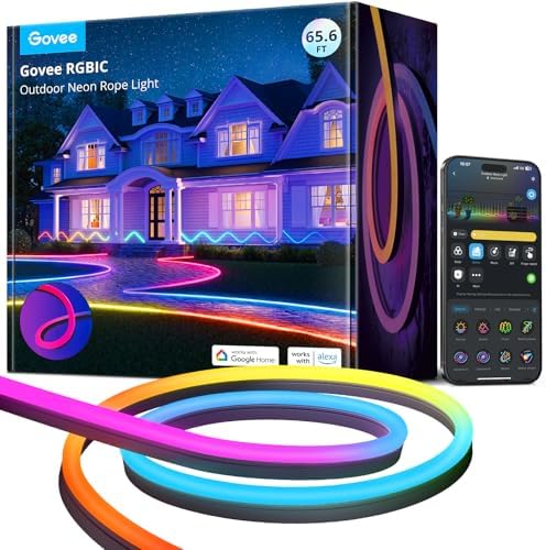 Govee Outdoor Neon Rope Lights, 65.6ft RGBIC IP67 Waterproof Outd...