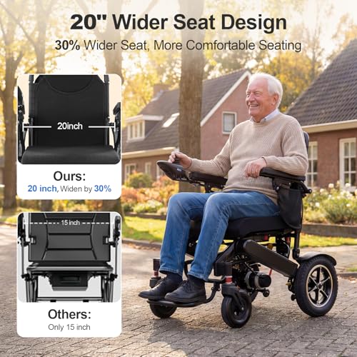 Image of 35-Mile Long Range Electric Wheelchair for Adults, 20 inch Wider Seat, All Terrain Foldable Powered Wheelchair with Dual 12Ah Batteries and Large Tires, Supports 350 lbs, for Home, Park, Black