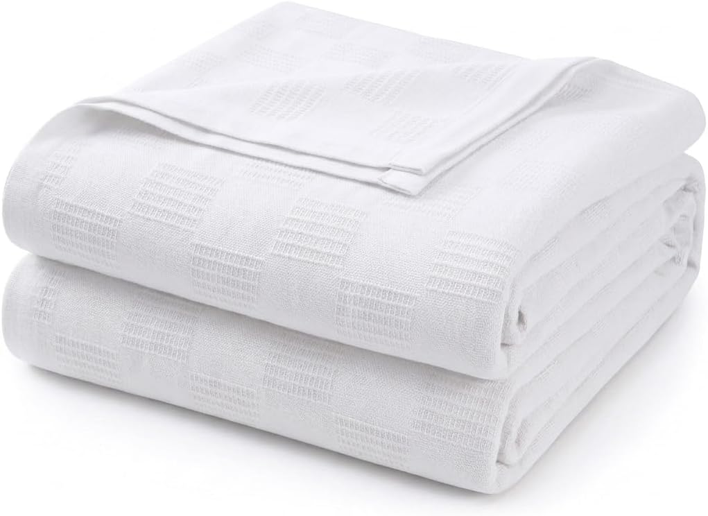100% Cotton Blanket Queen Size Thermal Blanket (90"x90") - Lightweight & Breathable Cotton Blanket for Bed, Soft Cotton Throw Blanket for All Season Layering - Queen Cotton Bed Blanket