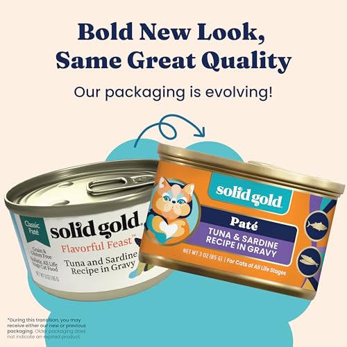 Image of Solid Gold Wet Cat Food Pate - Healthy Canned Cat Food Pate w /Real Tuna & Sardine, Omega Fatty Acids, Vitamins & Minerals - Grain Free & Gluten Free Can Meals for Cats & Kittens - 3ct /3oz Cans