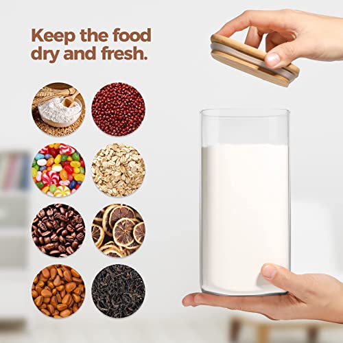 Comsaf Airtight Glass Storage Canister With Bamboo Lid (22Oz/37Oz/50Oz) Set Of 6, Clear Food Storage Container Kitchen Pantry Storage Jar For Flour Cereal Sugar Tea Coffee Beans Snacks, Square #TOP4