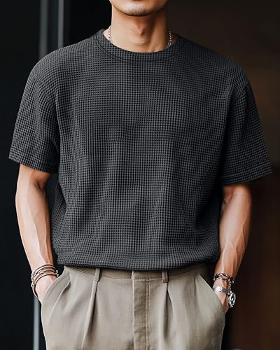 Riyiper 3 Pack Men's Big and Tall Waffle T Shirts, Short Sleeve Crew Neck Tops Casual Textured Knit Pullover Lightweight Tees4