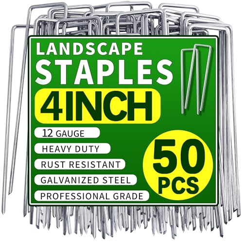 Qucuky 50 Pack Landscape Staples 4 Inch Garden Stakes Galvanized Garden Staples Pins Anti-Rust Ground Stakes for Weed Barrier Irrigation Tubing Landscaping Fabric Yard Lawn