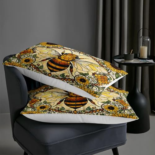 Image of AILONEN Full Comforter Set 3 Piece, Honey Bee Sunflower 3D Printed Bedding with 2 Pillowcases, Soft Breathable Microfiber Farmhouse Decor for Guest Room