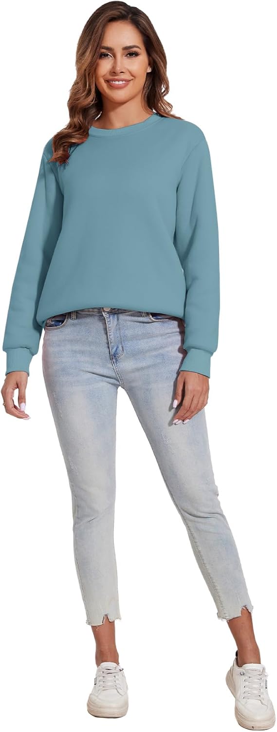 Flygo Women's Sherpa Lined Fleece Crewneck Pullover Sweatshirts Casual Winter Warm Sweatshirt - Image 5