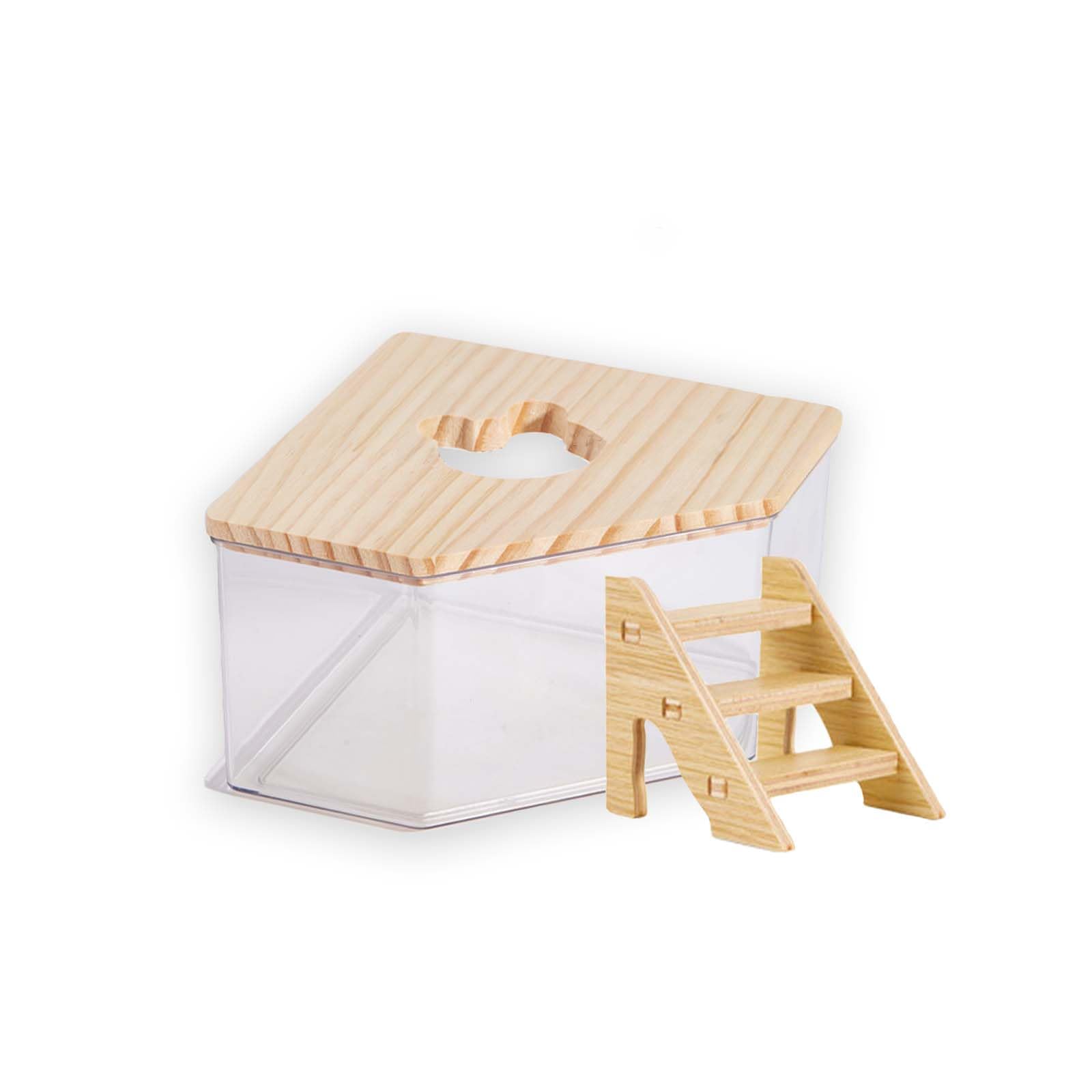 FiboPawer Transparent Pentagon Hamster Sand Bath Box for Hamster Cage Accessories, Digging Sand Container with Climbing Ladder, Large Sandbox for
