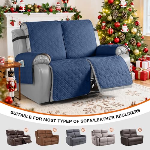 Image of VANSOFY Waterproof Recliner Loveseat Covers Washable, Ocean Blue,2 Seater | 1-Piece, Non-Slip with Elastic Straps, Sofa Cover with Pocket for Dogs, Pets