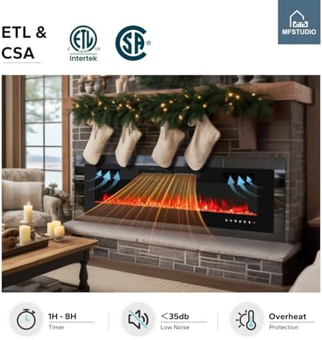 MFSTUDIO 72 inches Electric Fireplace with Remote Control & Touch Screen, Recessed and Wall Mounted Fireplace Heater, Linear Fireplace Insert with 12 Colors Adjustable Flame Color, Timer, 750w/1500w - Thumbnail 3