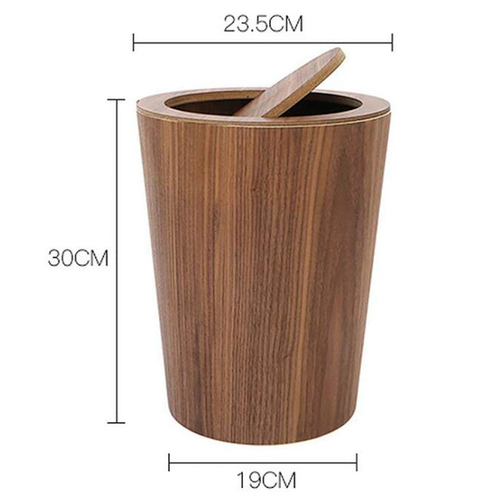 courti Holz Mülleimer mit Schaukeldeckel, runde Küche Mülleimer, kleine Abfalleimer Papierkorb für Büro Badezimmer Wohnzimmer A 19x19x30cm (7x7x12inch)