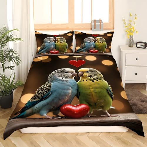 Ensemble de literie 3 pièces oiseau d'amour en microfibre durable avec zip