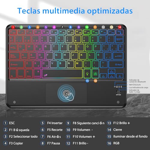 Teclado bluetooth inalámbrico español KBCASE compatible con iPad, Samsung y tablet Windows 5