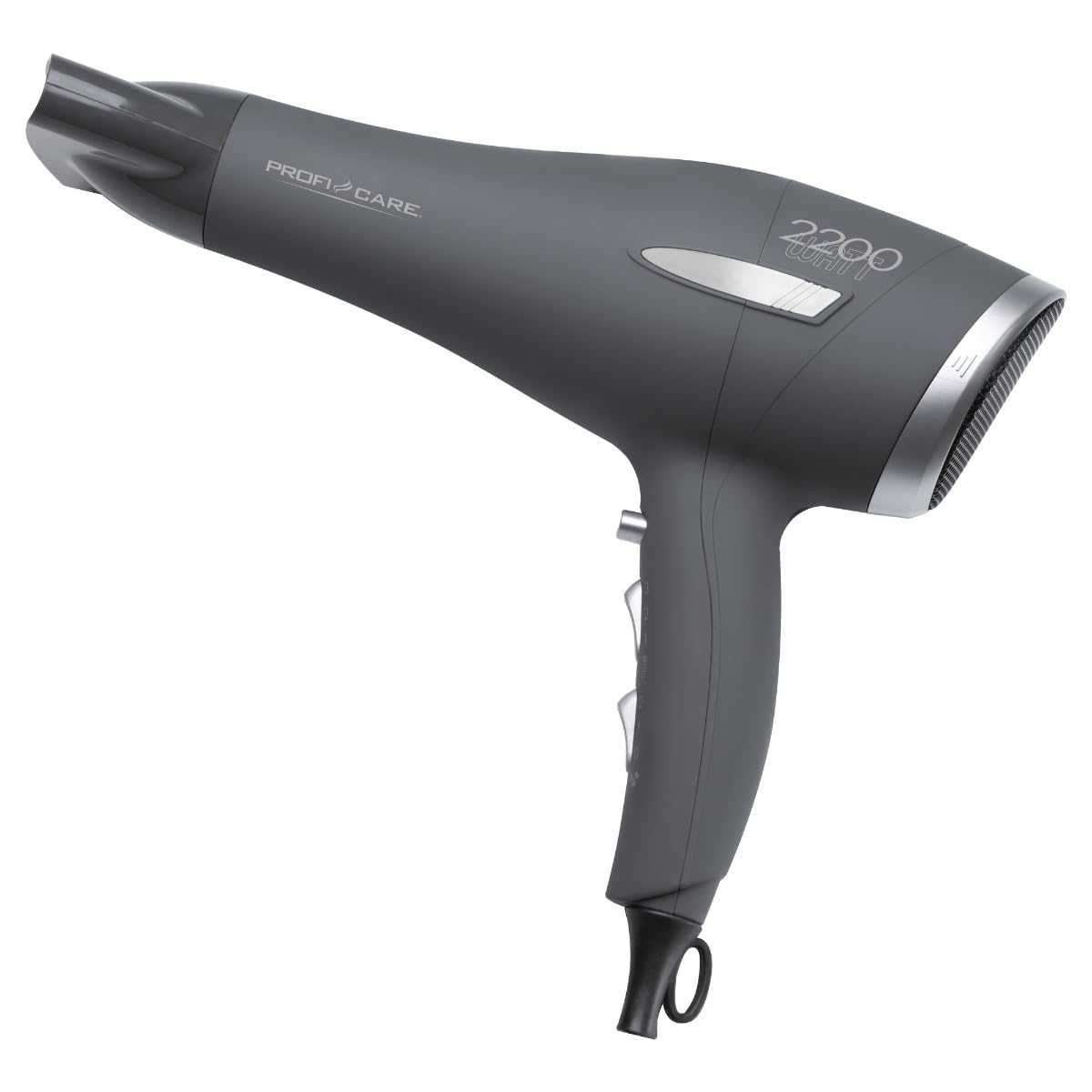 Profi Care Haartrockner mit 3 Leistungsstufen, Aufhängeöse, Haartrockner mit Cool Shot und Formdüse, 2 Gebläsestufen mit 2200W, inkl. 2 Ersatzfilter - PC-HT 3045 grau