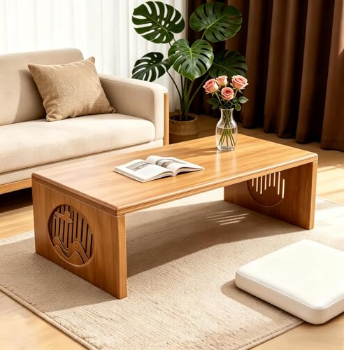 Ekjkldo Folding Coffee Table, Foldable Japanese Floor Table No Assembly, Low Coffee Table for Sitting On The Floor, Small Coffee Tables for Living Room Meditation Tea Room Tatami Dining 39.4 Inch