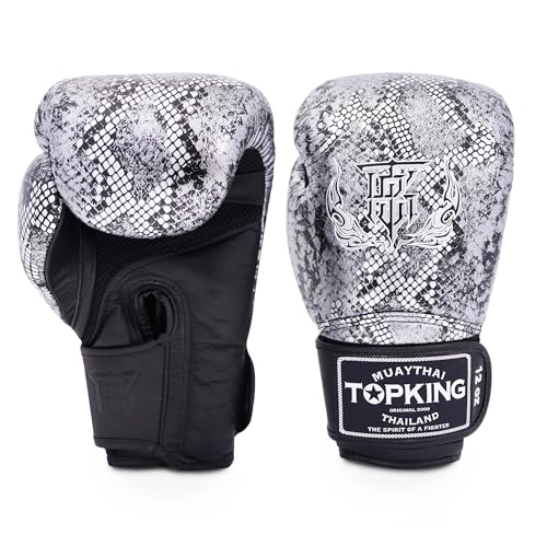Top King Boxing Muay Thai Training Gloves (Snake (Air) - Black/Silver, 10 oz)