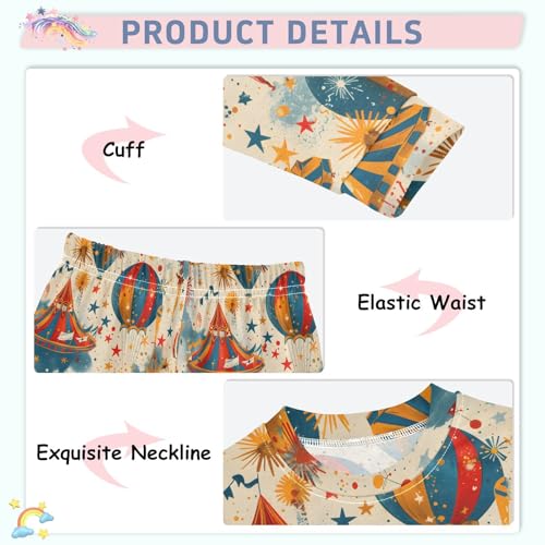 Pajama Sets Long Sleeve Circus Theme with Bright Soft Comfy Sleepwear 2 Piece PJS 3-8T4