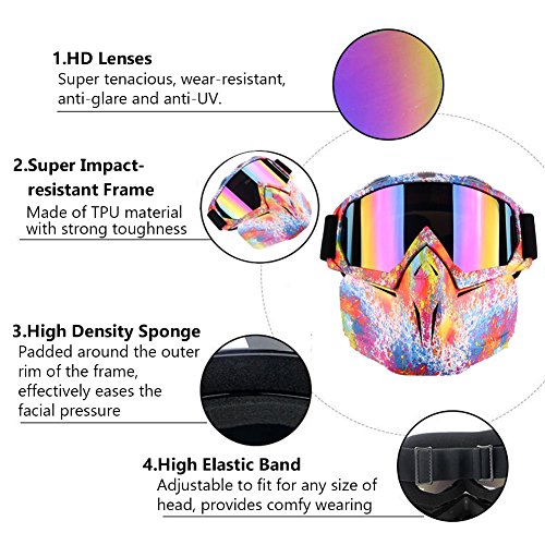 Outamateur Motorcycle Goggles Mask - Protective Glasses with Detachable Mask Adjustable Windproof Outdoor Mask Face Shield for Kids Youth Men Women (Multicolor Design) - Thumbnail 6