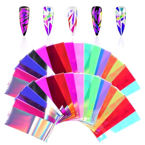 100 Pcs Dichroic Film Nail Art Glass Paper Sheet Iridescent Gradient Nail Decals Reflective Mirror Foils Design Aurora Nails Foil Transfer Stickers Rainbow Color Holographic DIY Decoration