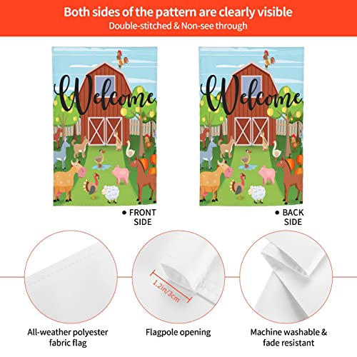 Garden Flags Cute Colorful Farm Animals Wooden House Premium Yard Flag Green Trees Cartoon Painting Holiday Party Flag Outdoor Farmhouse Decor Home Porch Flags 12 X 18Inch #TOP1