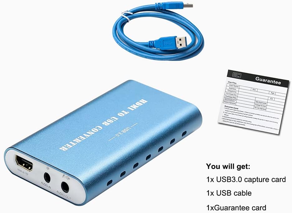 Capture Card, 4K HDMI Loop-Out Audio Video Capture Device, Plug and Play 1080p 60fps Low Latency Video Recorder for Gaming/Live Streaming, Compatible with Nintendo Switch/PS4/Xbox /OBS/Camera/PC