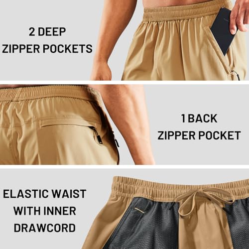 Image of MIER Men's Quick Dry Running Shorts with Zipper Pocket Elastic Waist Athletic Workout Exercise Shorts