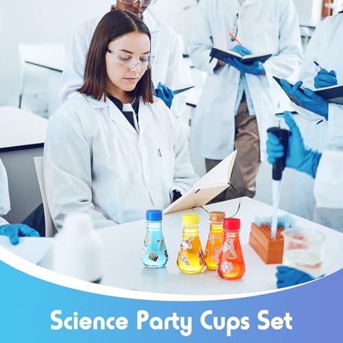 Jingmore 36 Pcs Science Party Theme Cups Set with Silly Loop Straws Science Stickers Plastic Reusable Small Conical Flask Bottles Test Tubes for Birthday Party Decorations(Conical Flask) by Jingmore - Image 5