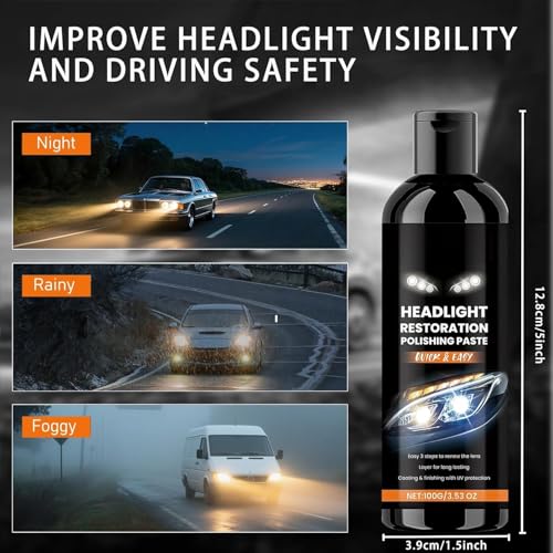 Image of Car Headlights Restoration Kit,Headlight Stain Remover, Headlight Polish Cleaner for Lights Repair with Scratch Removal, Easy to Apply, Long-Lasting Shine,100ml Cleaner with Sponge & Cloth