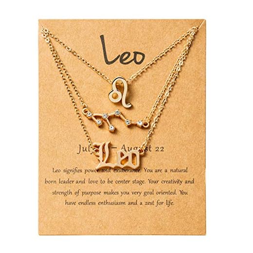 PANTIDE 3Pcs Leo Zodiac Layer Necklaces for Women Girls Retro 14K Gold Plated 12 Constellation Pendant Letter Necklace Exquisite Letter Horoscope Old English Zodiac Sign Necklace Jewelry Birthday Gift