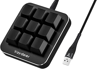 VAYDEER One Handed Macro Keyboard Mechanical, Programmable Keypad Gaming 9 Keys Fully Adjustable, Multifunctional USB Macro Keypad, Mini PC Key Device Compatible with Mac OS, Windows, Vista (Black)
