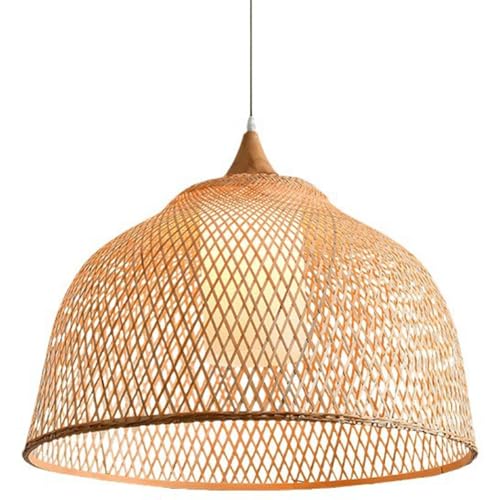 CHUERAK Lampade A Sospensione con Cesto Appeso Intrecciato A Mano E26 Moderna Lampada A Sospensione in bambù Intrecciato Illuminazione A Sospensione in Vimini Naturale Paralume per Lampade in