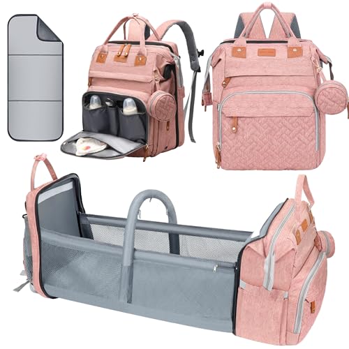 Image of Shengmeister Diaper Bag, Baby Essentials, Multi-functional Large-capacity Diaper Bag Backpack, Best Gift for Newborns with Diaper Changing Station, Travel Essentials Diaper Bag Backpack (Pink)