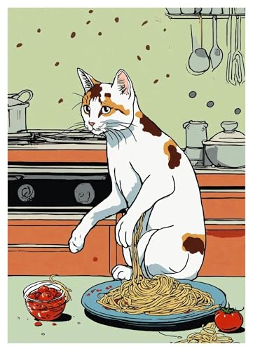 Dessin Animé Chat Mignon Spaghetti Toile Poster Moderne 50x70 - 2