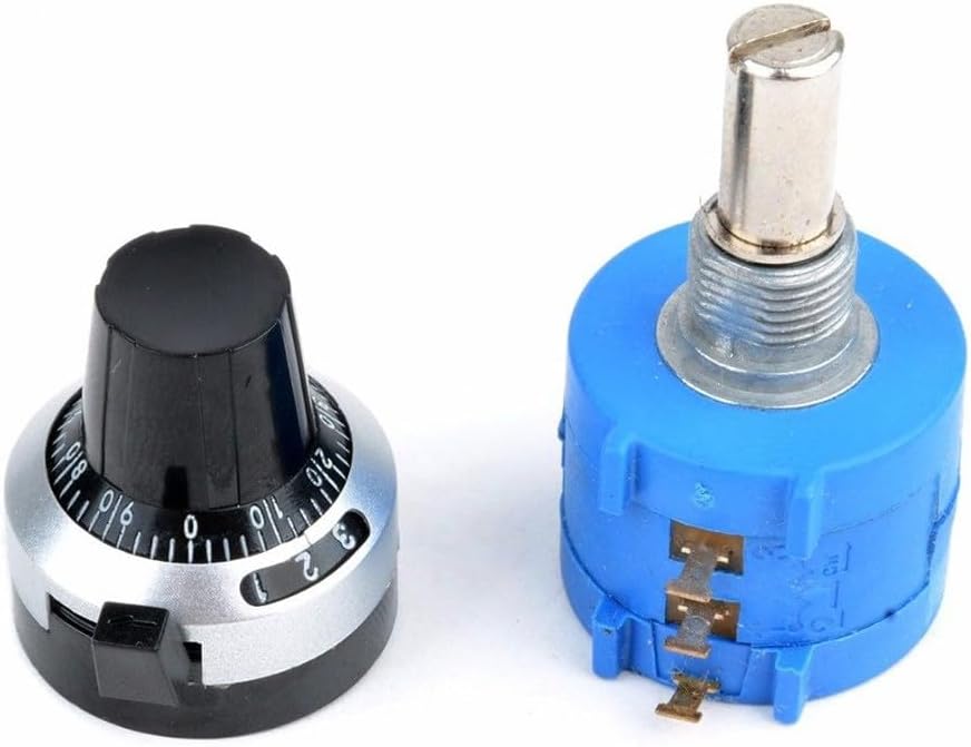 10K Ohm Potentiometer 10 Turn Wirewound Variable Resistor with Dial Rotary Knob ±0.25% Linearity ±10% Tolerance 2W Rated Power 6.35mm Shaft