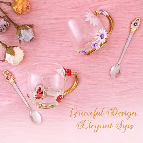 Taza de vidrio para té y café con diseño 3D mariposa miniatura 4