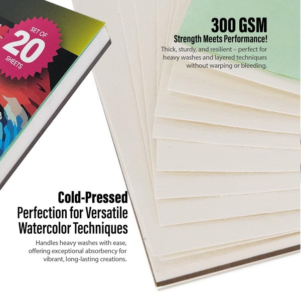 Pintar Bloc de papier aquarelle 100 % coton, 63,5 kg/300 g/m², grain brut, 20 feuilles, bloc de papier de 30,5 x 22,9 cm | Livre d'aquarelle pour gouache, huile et dessin – Bloc de papier aquarelle