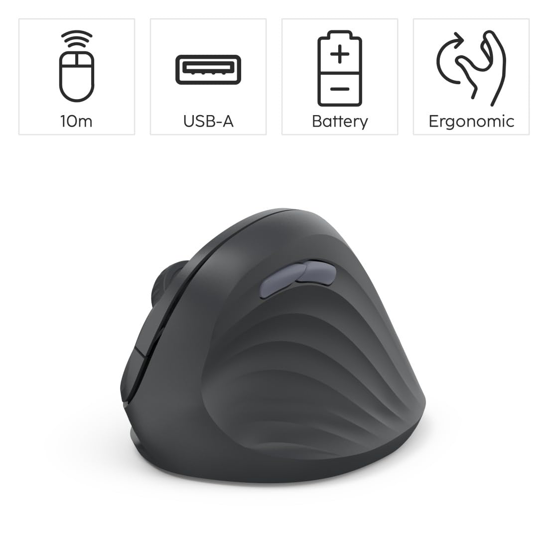 Hama Souris Ergonomique Verticale sans Fil 2.4GHz EWM-500R, pour Droitiers, 7 Boutons, DPI Réglable (1000/1200/1600), Optique, Recepteur Nano USB, Touches Navigation et Assist IA, Noir