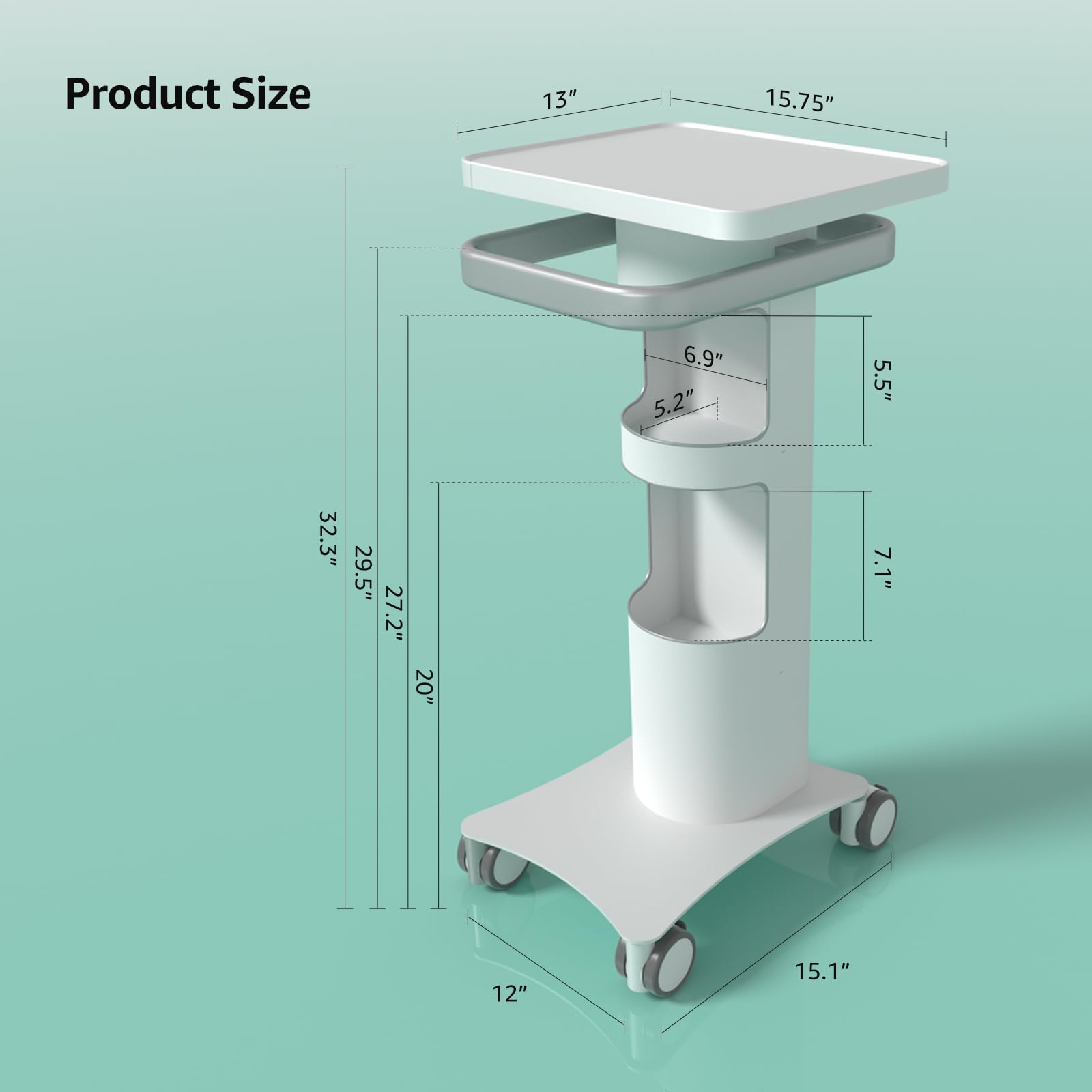 BEWISER Medizinischer Trolley mit abschließbaren Rädern, 15.7 x 13 Zoll Panel, Mobile Dental Cart für Kliniken