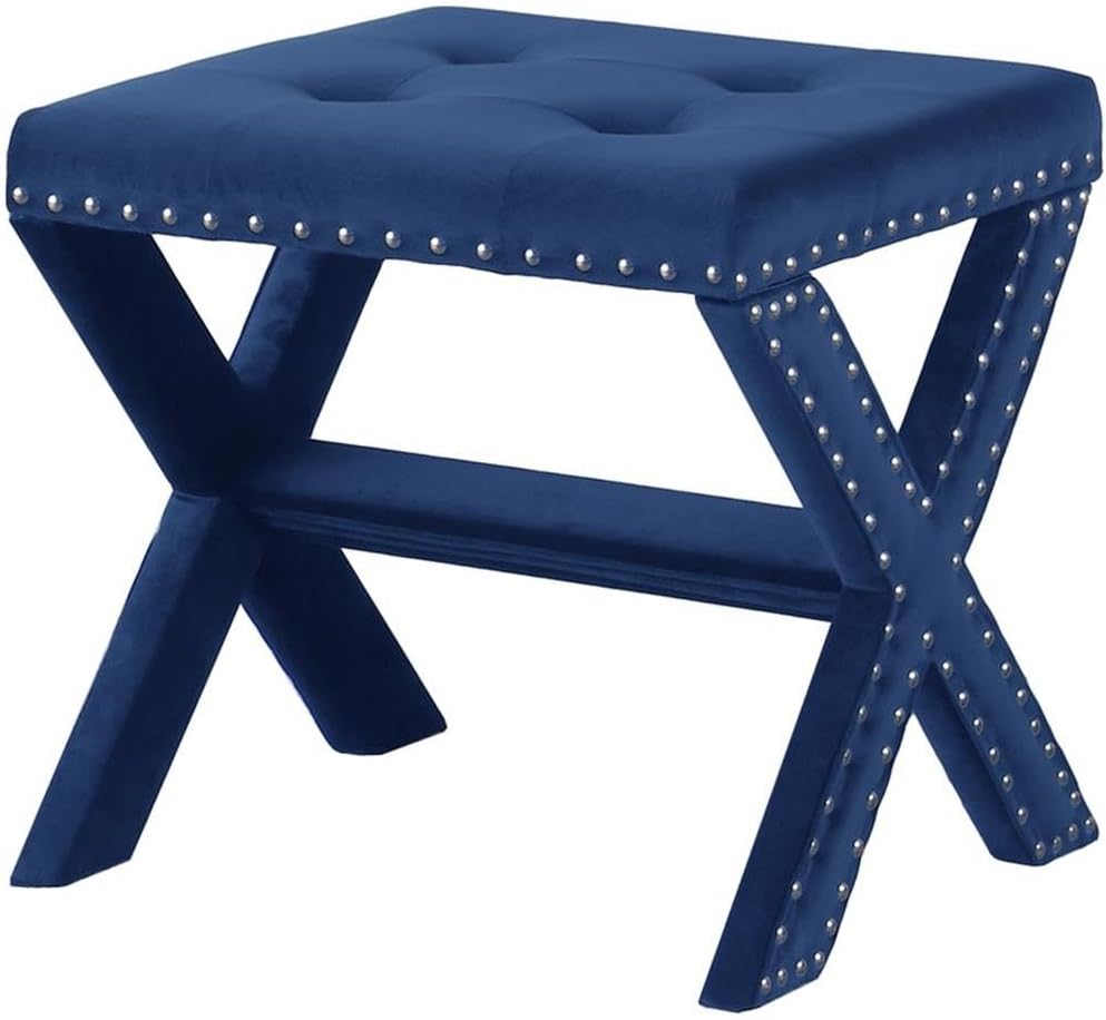 Best Master Furniture Sasha Velvet Accent Bench with Silver Nailhead Trim, Small, Navy Blue