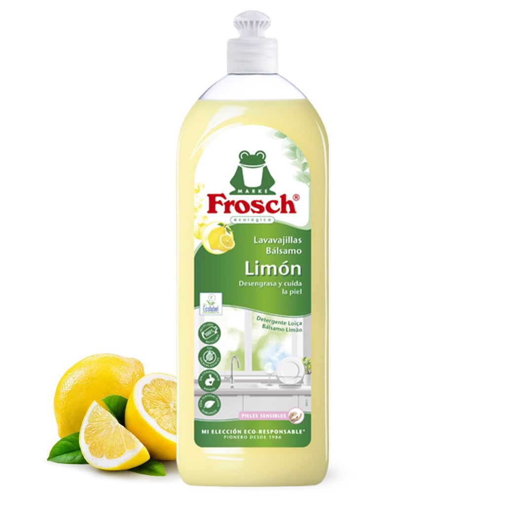 Frosch - Lavavajillas a Mano Líquido Bálsamo Ecológico Limón, Desengrasa y Protege la Piel, Dermatológicamente Testado - Pack de 2 Unidades x 750 ml