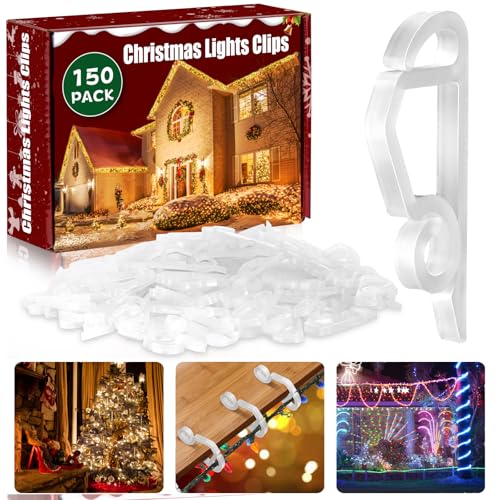 Dreamtop 150PCS Christmas Light Clips Outdoor Plastic Gutter Hooks Christmas Lights Hooks for Hanging Weatherproof Holiday Light Clips for Christmas Decoration (White)