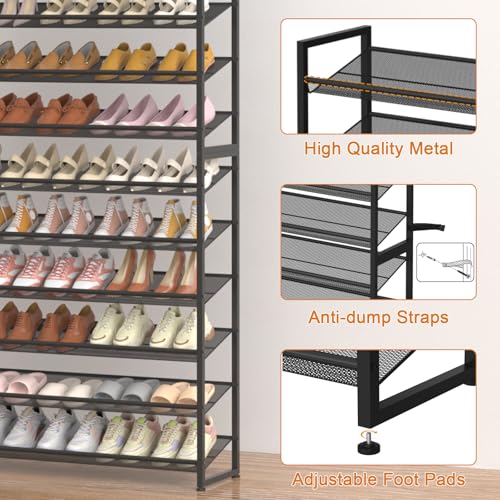 Image of Large Shoe Rack 12 Tier Shoe Organizer, Heavy Duty Metal 6-Tier Stackable Shoe Storage Vertical Shoe Rack for Closet Front Door Entrance, Up to 75 Pairs, 44.8 inch W x 11.4 inch D x 85.1 inch H, Black