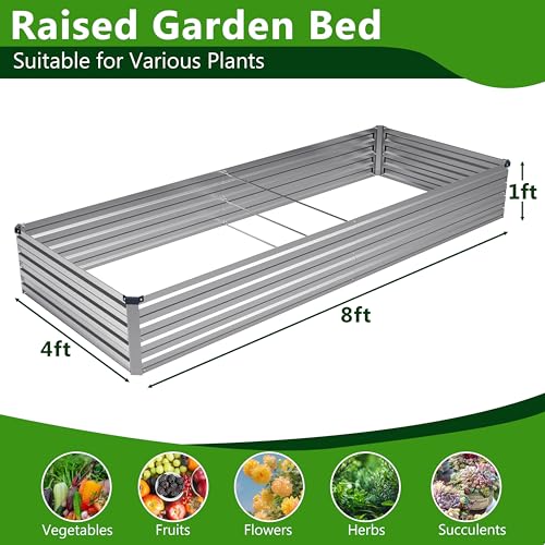 Image of 2PCS 8x4x1ft Galvanized Raised Garden Bed Kit,Metal Planter Box for Vegetables,Flowers,Herbs Durable Rust-Resistant Patio Gardening Beds,Silver