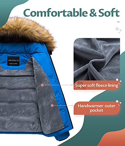 Creatmo Us Boy's Padded Winter Coat Hooded Puffer Jacket Windproof Outerwear Blue 10/12 #TOP2