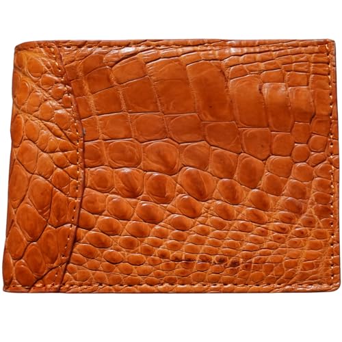Genuine Crocodile Leg Leather Skin Handmade Alligator Money Clip Men Bifold Wallet (Orange)