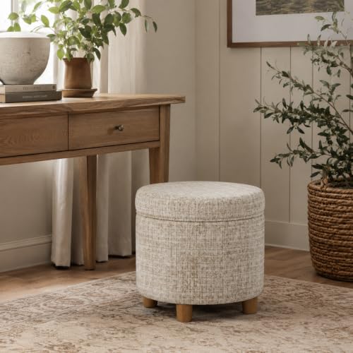 Image of HomePop 19 inch Round Storage Ottoman - Cream Textural Woven