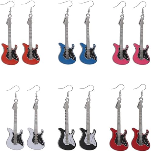 Miniatura 3 de Caiyao Aretes colgantes de metal punk negro y blanco para guitarra eléctrica, para mujeres y niñas, amantes de la música rock, profesores
